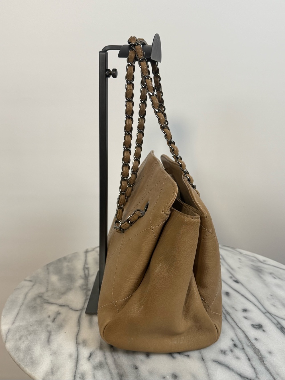 Chanel Tan Quilted Calfskin Bag w/ Three Pockets & Silver Hardware - Picture 2 of 9